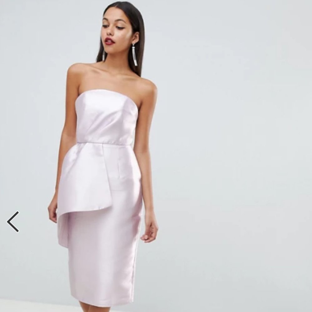 ASOS Structured Satin Fold Bandeau Midi Dress, Size 8